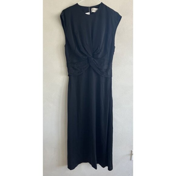 ROHE Draped Column black Maxi Dress 38 US 6 Women’s Long Midi Short Sleeve Flaw - Picture 4 of 10